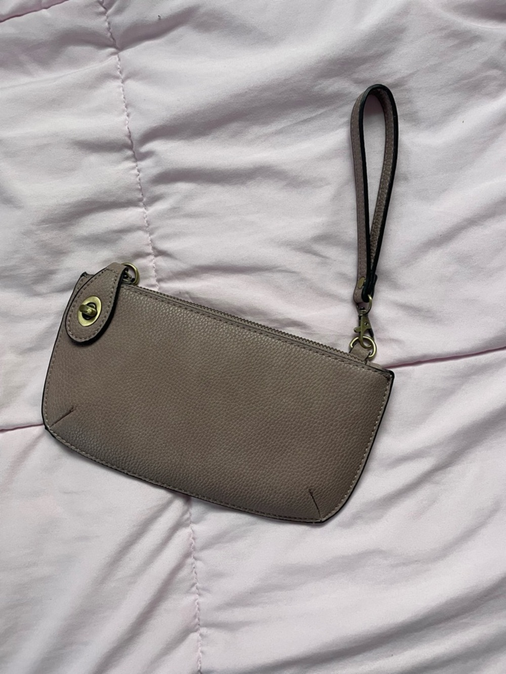 Joy Susan Taupe Leather Wristlet Clutch